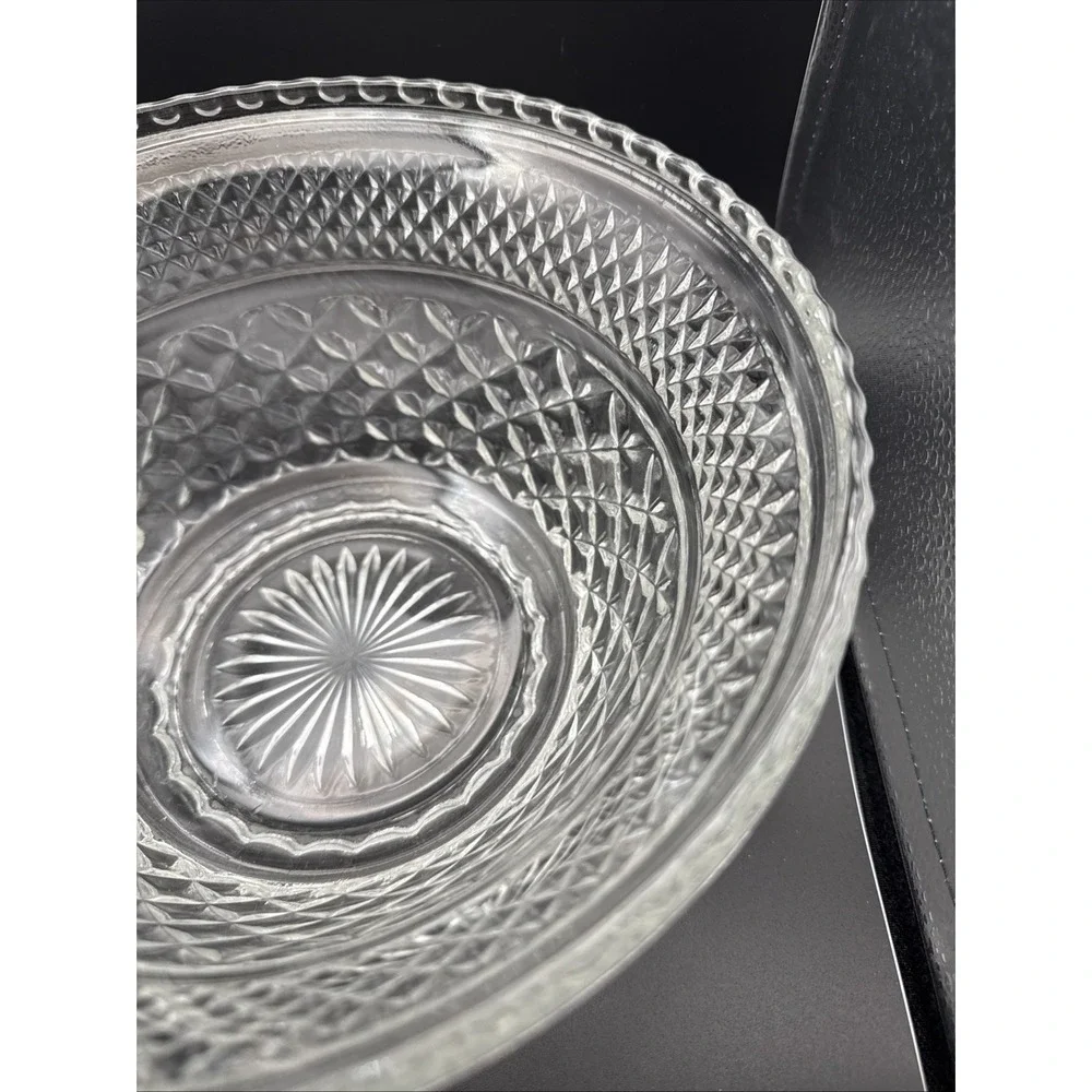 Vintage Anchor Hocking Wexford Clear Glass Salad Bowl Punch Bowl Stand 9.5